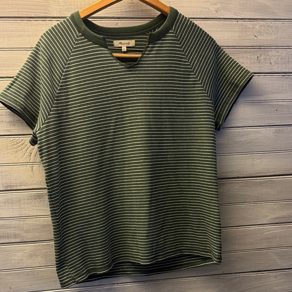Madewell Olive Striped Short Sleeve Tee